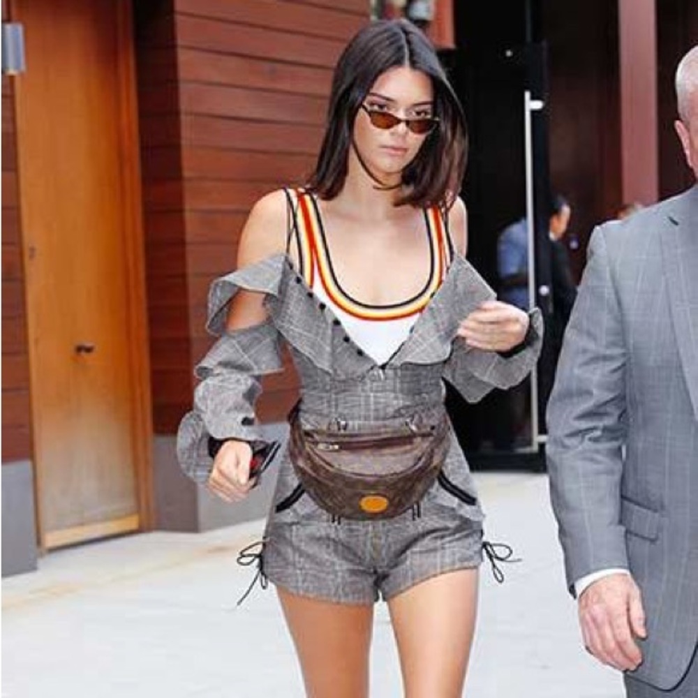 Kendall Jenner Self-Portrait Navy and Plaid Dress